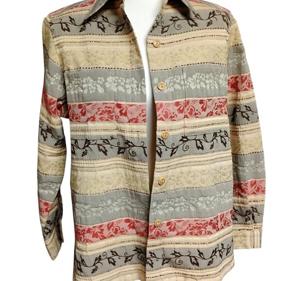 Alfred Dunner Womens Petite 8P Blazer Jacket Brown Rust Cream Fall Floral Stripe - Picture 4 of 15